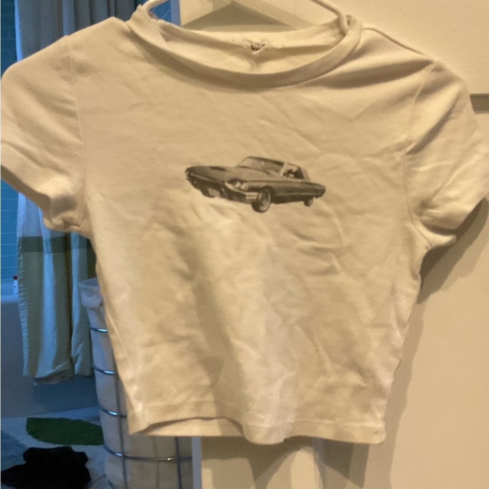 Kids White T-Shirt with Car Print